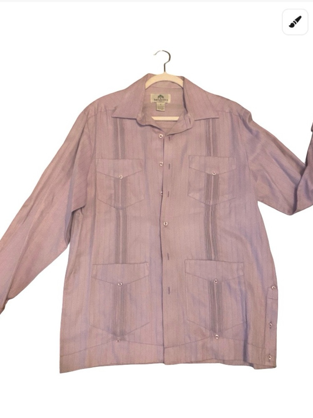Men's Light Mauve Guayabera-Style Long Sleeve Shirt Jacket